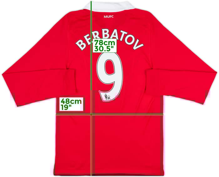 2010-11 Manchester United Home L/S Shirt Berbatov #9 - 9/10 - (S)