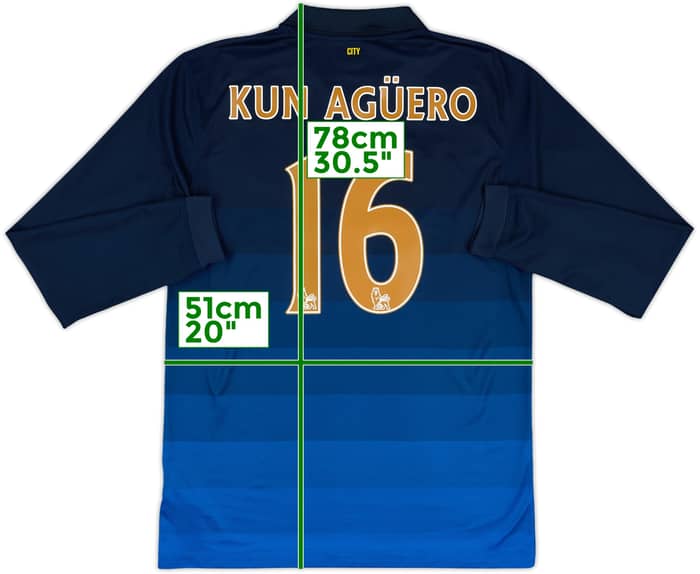 2014-15 Manchester City Away L/S Shirt Kun Aguero #16 - 8/10 - (M)