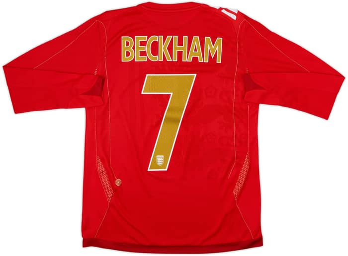 2006-08 England Away L/S Shirt Beckham #7 - 7/10 - (XL.Boys)