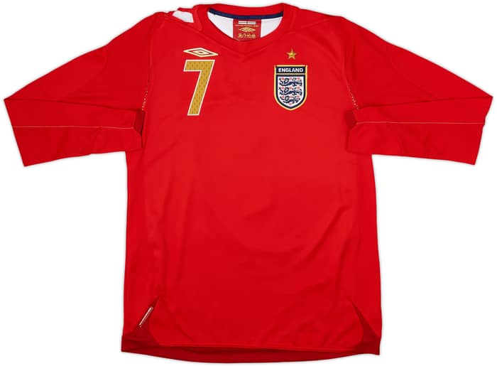 2006-08 England Away L/S Shirt Beckham #7 - 7/10 - (XL.Boys)