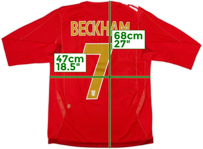 2006-08 England Away L/S Shirt Beckham #7 - 7/10 - (XL.Boys)