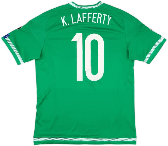2015 Northern Ireland Match Issue Signed European Championship Qualifiers Home Shirt K.Lafferty #10