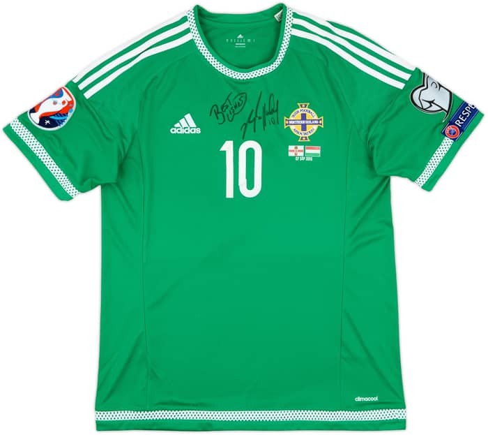 2015 Northern Ireland Match Issue Signed European Championship Qualifiers Home Shirt K.Lafferty #10