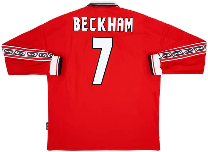 1998-00 Manchester United Home L/S Shirt Beckham #7 - 8/10 - (XL)