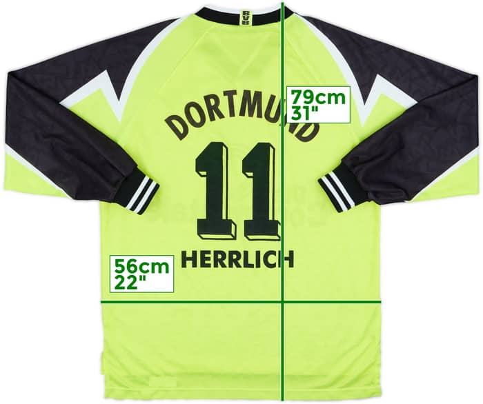 1995-96 Borussia Dortmund Home L/S Shirt Herrlich #11 - 8/10 - (L)