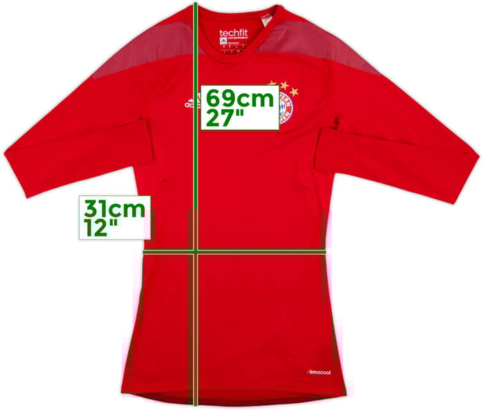 2015-16 Bayern Munich adidas Techfit Baselayer L/S Shirt - 10/10 - (S)