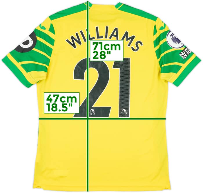 2021-22 Norwich Match Issue Home Shirt Williams #21