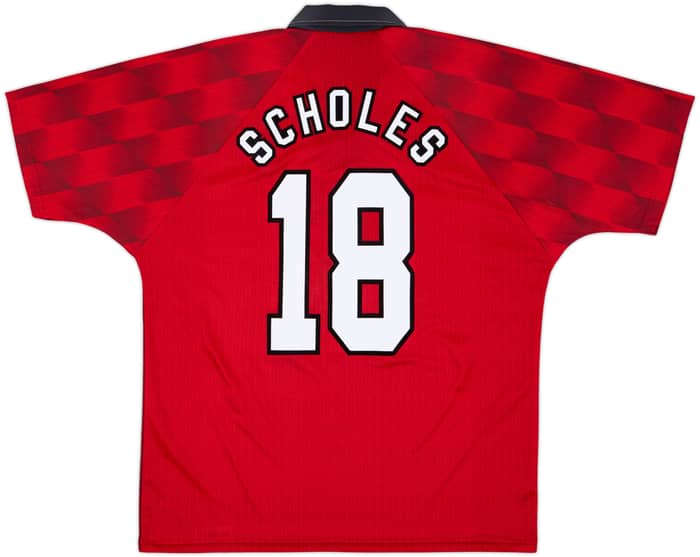 1996-98 Manchester United Home Shirt Scholes #18 - 8/10 - (L)