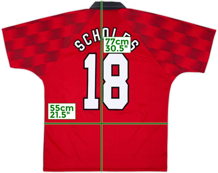 1996-98 Manchester United Home Shirt Scholes #18 - 8/10 - (L)
