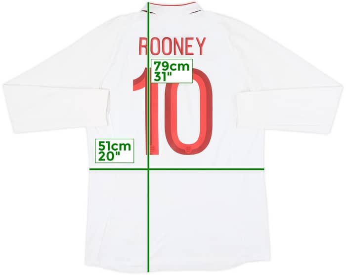 2012-13 England Home L/S Shirt Rooney #10 - 8/10 - (M)