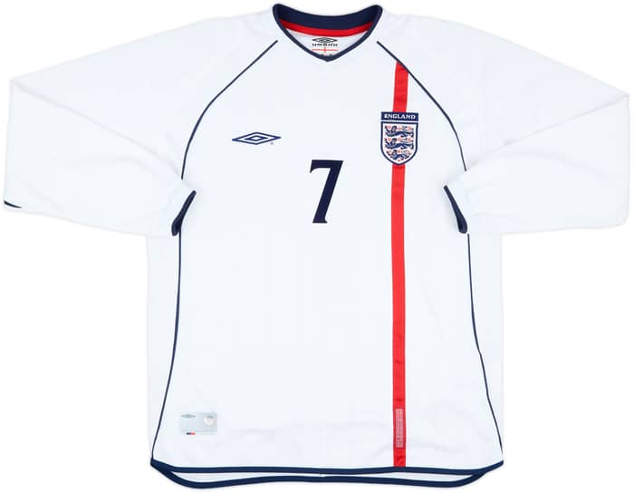 2001-03 England Home L/S Shirt Beckham #7 - 8/10 - (L)