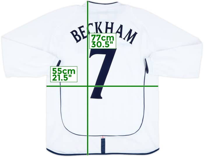 2001-03 England Home L/S Shirt Beckham #7 - 8/10 - (L)