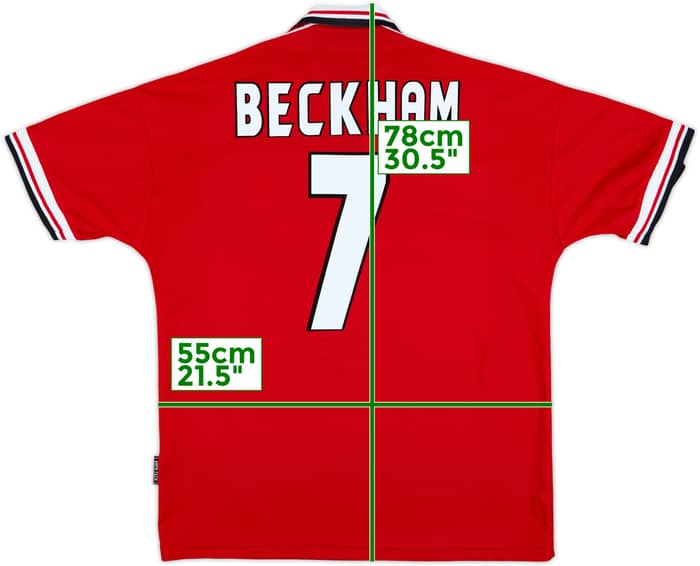 1998-00 Manchester United Home Shirt Beckham #7 - 8/10 - (L)