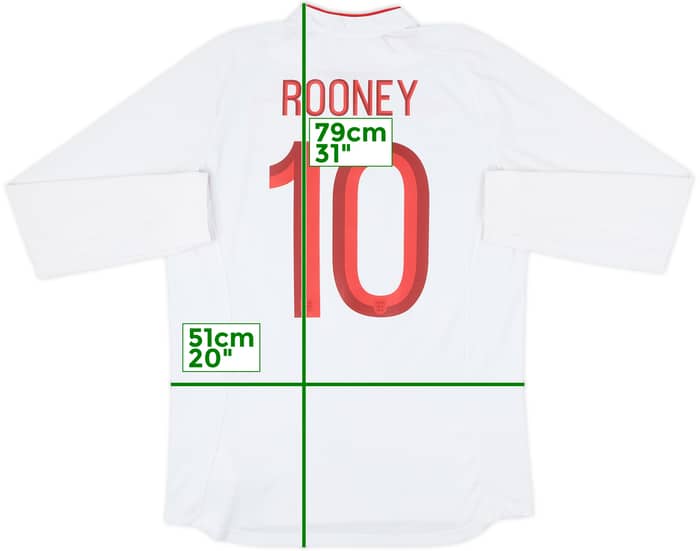 2012-13 England Home L/S Shirt Rooney #10 - 8/10 - (M)