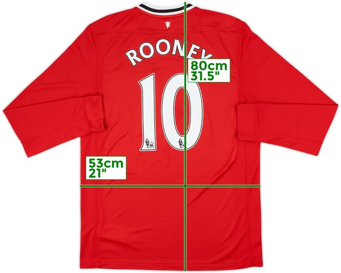 2011-12 Manchester United Home L/S Shirt Rooney #10 - 8/10 - (L)