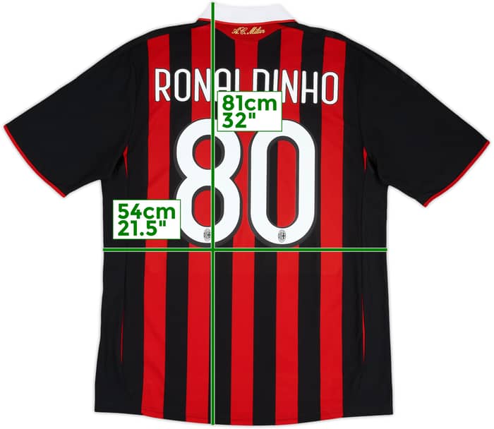 2009-10 AC Milan Home Shirt Ronaldinho #80 - 9/10 - (L)
