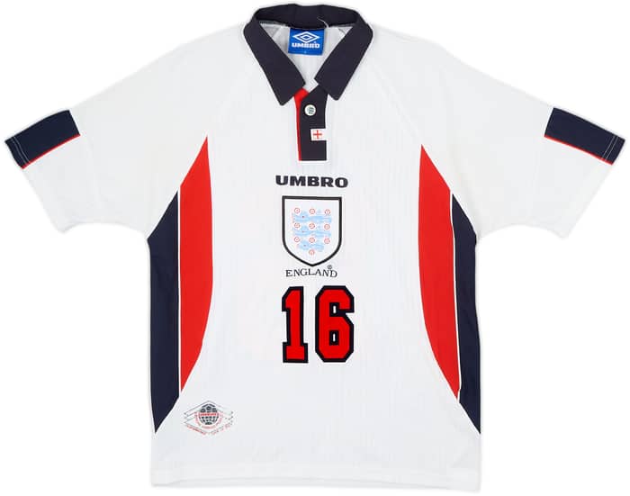 1997-99 England Home Shirt Scholes #16 - 8/10 - (Y)