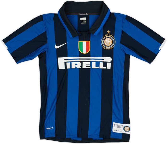 2007-08 Inter Milan Centenary Home Shirt J. Zanetti #4 - 5/10 - (L.Boys)