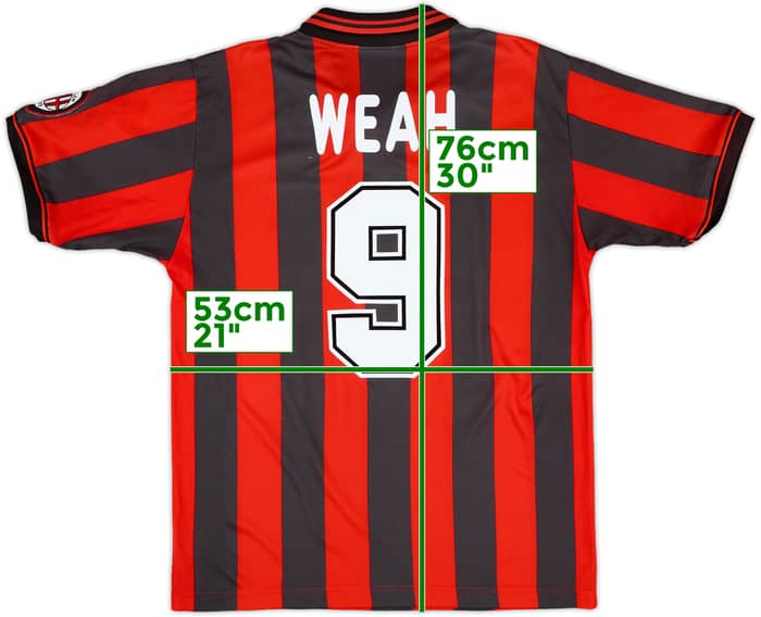 1996-97 AC Milan Home Shirt Weah #9 - 8/10 - (M)