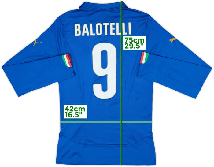 2014-15 Italy Player Issue Home L/S Shirt Balotelli #9 - 10/10 - (XL)