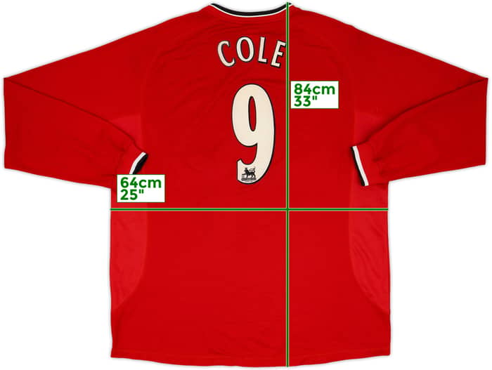 2000-02 Manchester United Home L/S Shirt Cole #9 - 8/10 - (XXL)