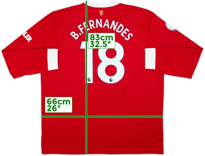 2021-22 Manchester United Home L/S Shirt B.Fernandes #18 - 10/10 - (XXL)