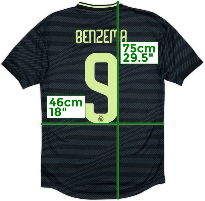 Camiseta auténtica de la tercera equipación del Real Madrid 2022-23 Benzema #9 - 8/10 - (S)