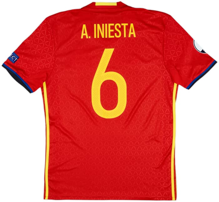 2016-17 Spain Home Shirt Iniesta #6 - 9/10 - (M)