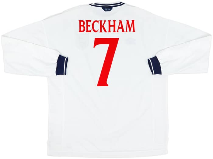 1999-01 England Home L/S Shirt Beckham #7 - 9/10 - (XXL)