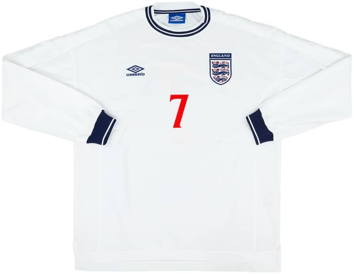 1999-01 England Home L/S Shirt Beckham #7 - 9/10 - (XXL)