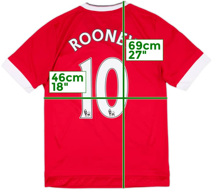 2015-16 Manchester United Home Shirt Rooney #10 - 9/10 - (XL.Boys)