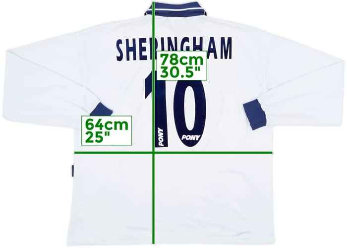 1995-97 Tottenham Home L/S Shirt Sheringham #10 - 7/10 - (XL)