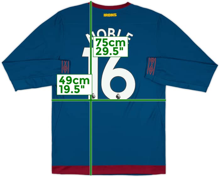 2018-19 West Ham Away L/S Shirt Noble #16 - 10/10 - (M)
