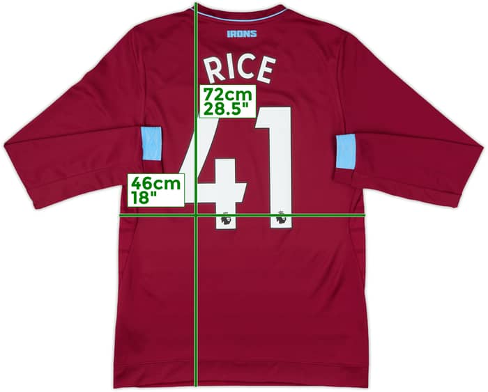 2018-19 West Ham Home L/S Shirt Rice #41 - 10/10 - (S)