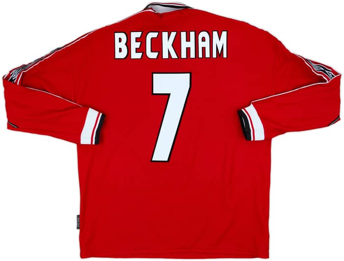 1998-00 Manchester United Home L/S Shirt Beckham #7 - 6/10 - (L)
