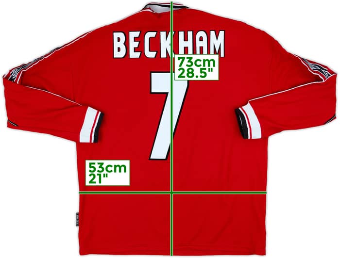 1998-00 Manchester United Home L/S Shirt Beckham #7 - 6/10 - (L)