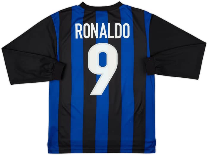 1999-00 Inter Milan Basic Home L/S Shirt Ronaldo #9 - 6/10 - (XL.Boys)