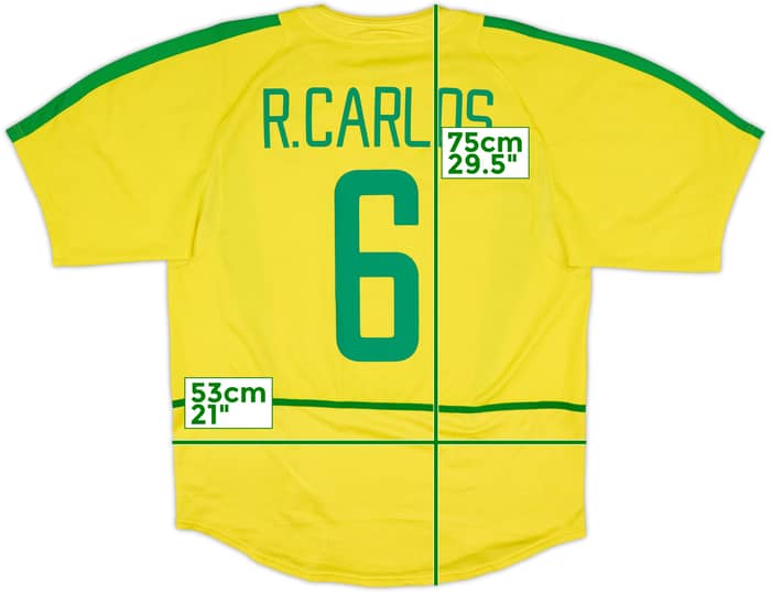 2002-04 Brazil Home Shirt R.Carlos #6 - 8/10 - (L)