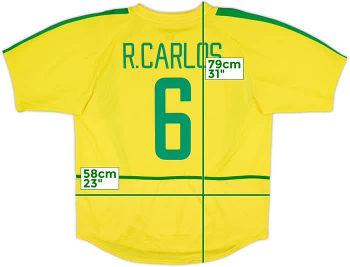 2002-04 Brazil Home Shirt R.Carlos #6 - 8/10 - (XL)