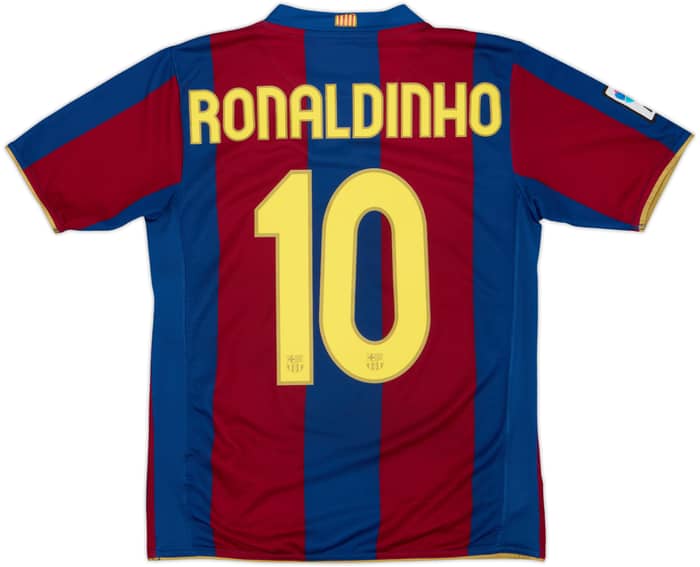 2007-08 Barcelona Home Shirt Ronaldinho #10 - 8/10 - (XL.Boys)