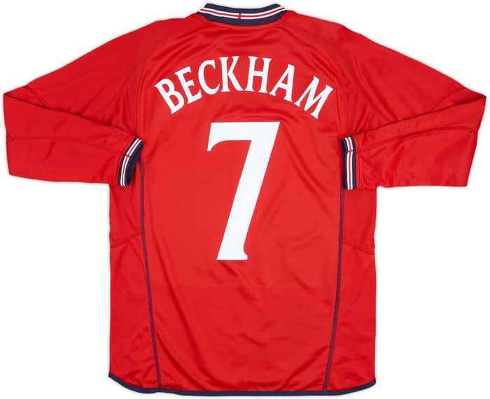 2002-04 England Away L/S Shirt Beckham #7 - 6/10 - (S)