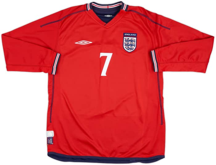 2002-04 England Away L/S Shirt Beckham #7 - 6/10 - (S)