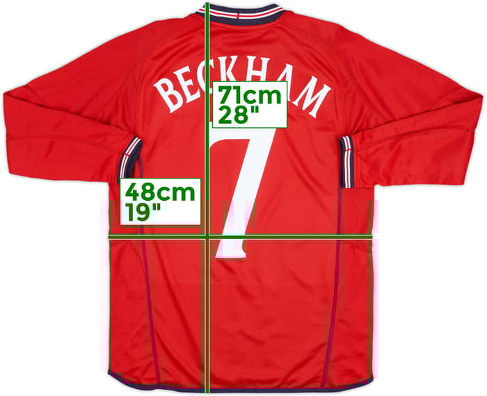 2002-04 England Away L/S Shirt Beckham #7 - 6/10 - (S)