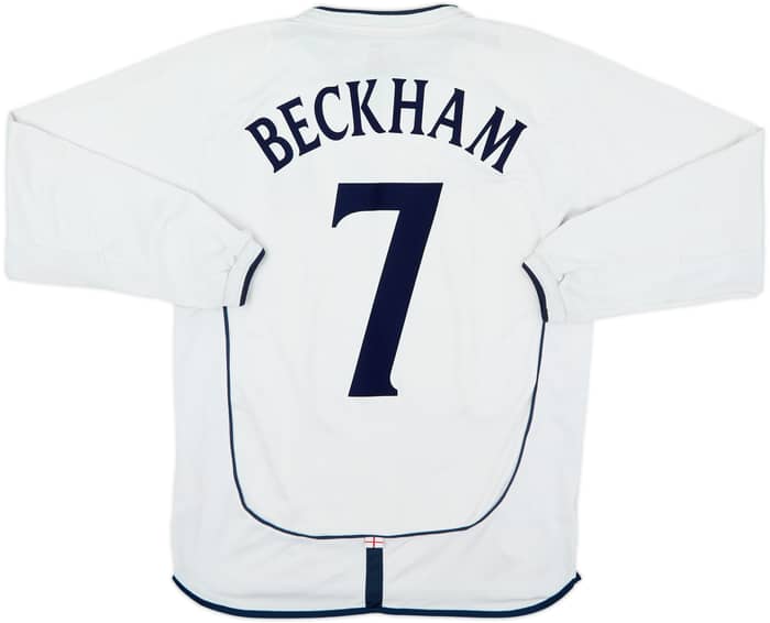 2001-03 England Home L/S Shirt Beckham #7 - 6/10 - (M)