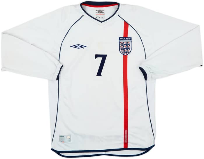2001-03 England Home L/S Shirt Beckham #7 - 6/10 - (M)