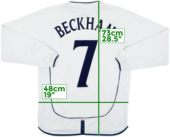 2001-03 England Home L/S Shirt Beckham #7 - 6/10 - (M)