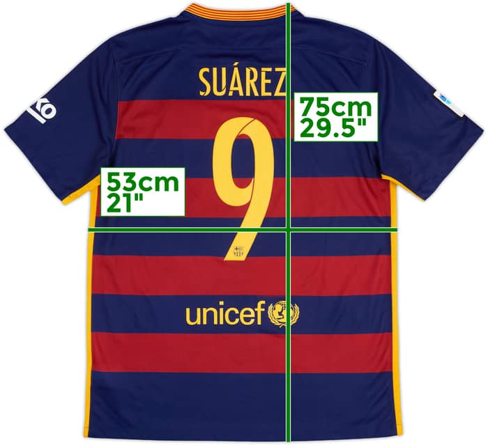 2015-16 Barcelona Home Shirt Suarez #9 - 8/10 - (L)
