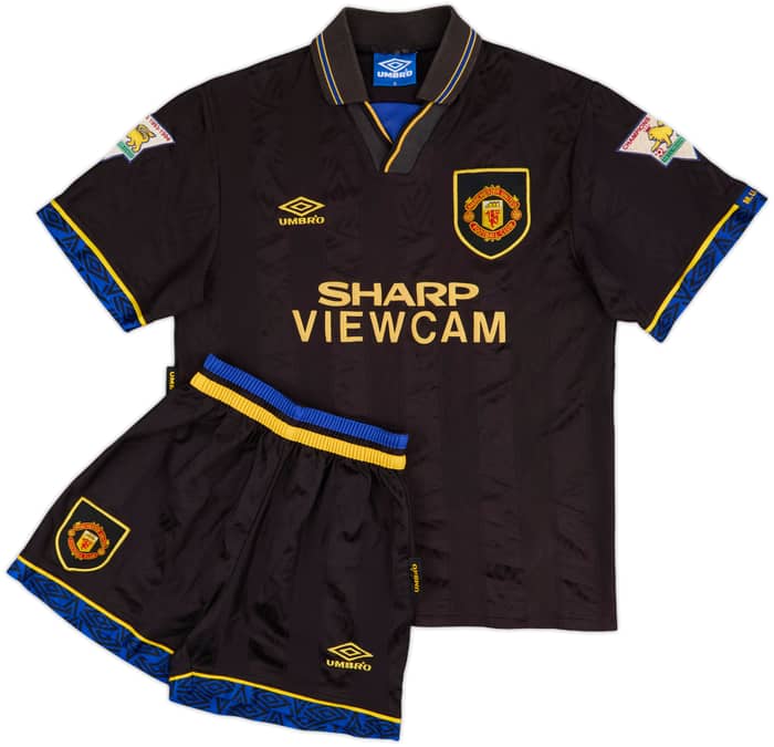 1993-95 Manchester United Away Shirt & Shorts - 8/10 - (M.Boys)
