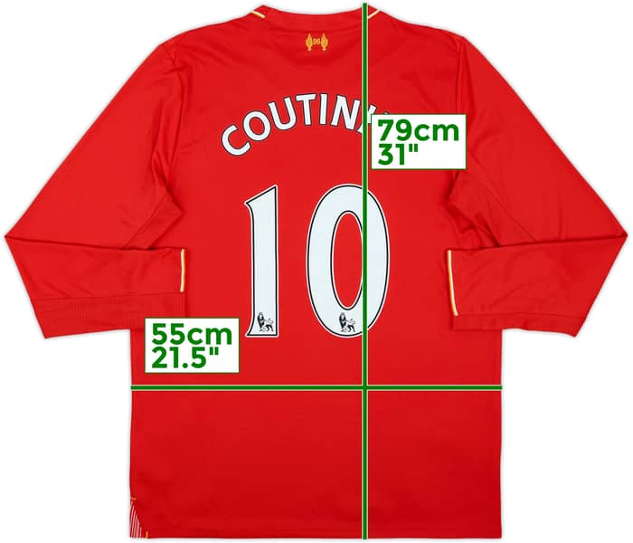2015-16 Liverpool Home L/S Shirt Coutinho #10 - 6/10 - (L)