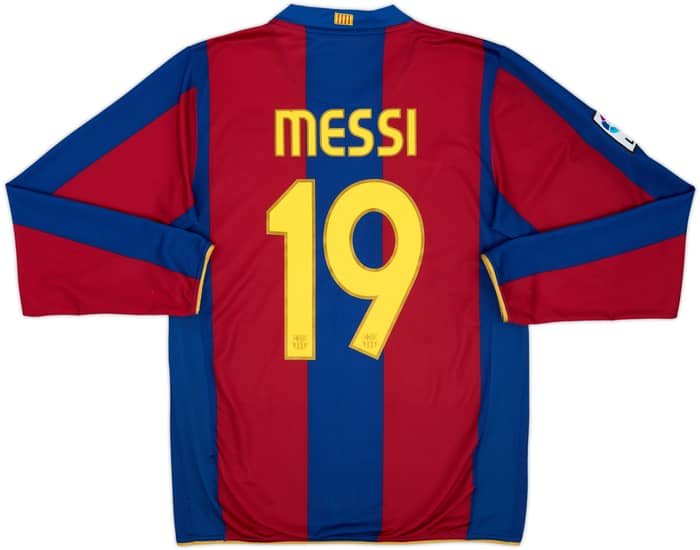 2007-08 Barcelona Home L/S Shirt Messi #19 - 8/10 - (M)